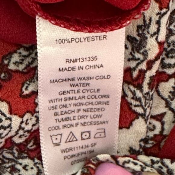 Nine Britton Dress Annika Red Burgundy Floral V-Neck Long Sleeve Tiered Large - Picture 12 of 13